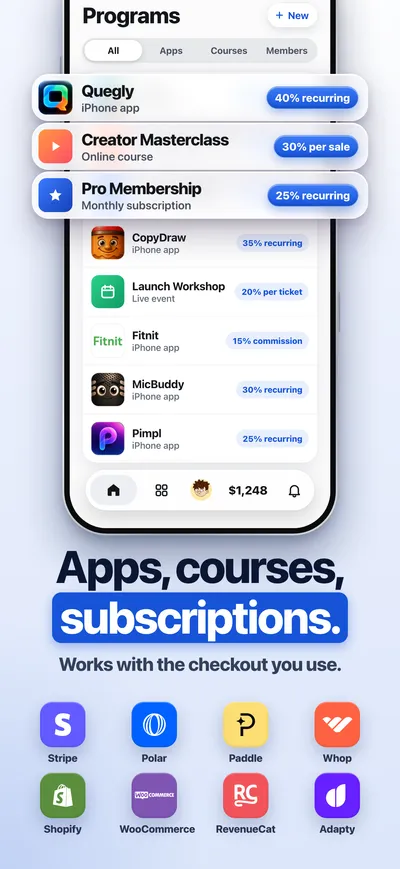 Apps, courses and subscriptions