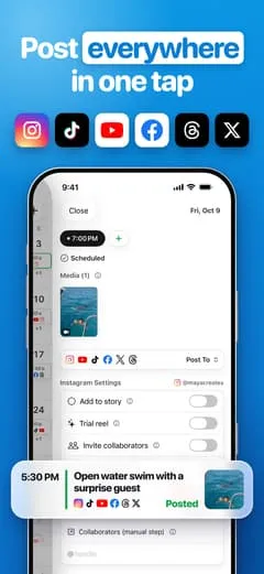 Quegly screen: post everywhere